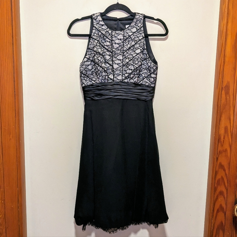 Badgley Mischka Vintage Black Silk Lace Beaded Cocktail Dress